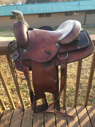Vintage 15 Inch Texas Saddlery Numbered Roping Saddle 1795 Needs Slight Repair