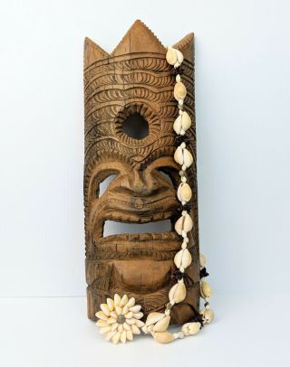 Vintage Tiki Mask Carved Wood Oceanic Polynesian Pacific Islands Hawaiian 14 "