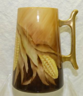 Antique Willets American Belleek Hand Painted Corn Maize Tankard Mug W/ Gold