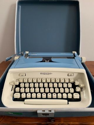 Vintage Royal Blue & Cream Typewriter,  Holding Case