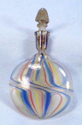 Vintage Snuff Perfume Bottle Art Glass Blue Yellow Orange Stripes 6