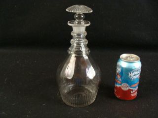 Antique 19c Clear Blown & Cut Glass Decanter W/ 3 Rings On Neck 3