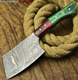 Awesome Custom Handmade Damascus Steel Full Tang Chopper Knife | Hard Wood