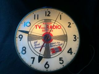 Vintage Pam Tv And Radio Repair Clock Light Up Keeps Perfect Time Amplifier Tube