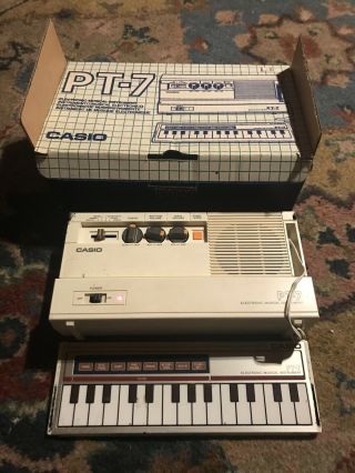 Vintage Casio Pt - 7 Keyboard With Box And Paperwork