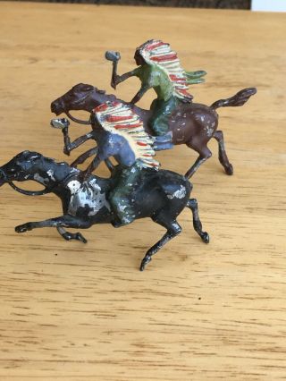 2 Johillco Lead Toy Native American Indians On Horseback
