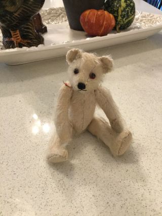 Antique Vintage Miniature Blonde White Mohair Jointed Teddy Bear 6.  5” Tall