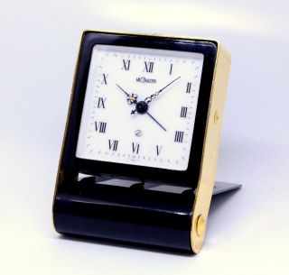 Vintage Jaeger Lecoultre 2 Day Folding Travel Alarm Clock Enamel Dial