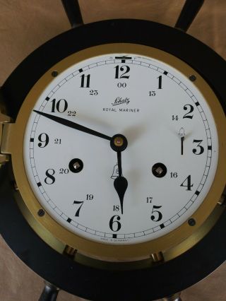 Clock 8 Day Schatz Royal Mariner Ships Bell With Key,  Brass Monogram Plates/works