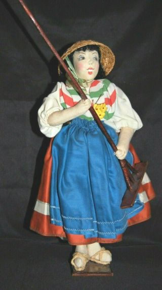 Vintage Ilse Ludecke Handmade German Artist 13 " Cloth Doll Italy 1950s Italian