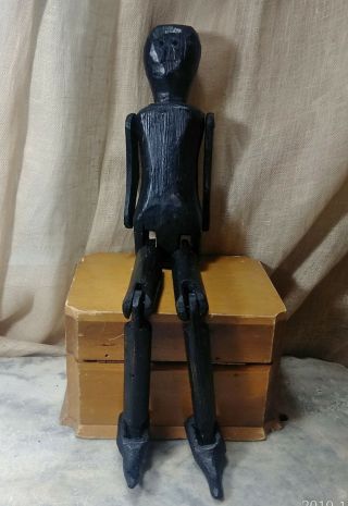 Antique Hand Carved Wooden Jointed Figure Black Man Folk Art Toy Puppet
