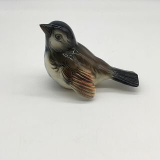 Sparrow Chickadee Bird Ceramic Figurine; By Goebel West Germany Vintage Figurine