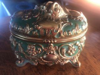 Antique French Art Nouveau Silk Lined Jewelry Casket Box