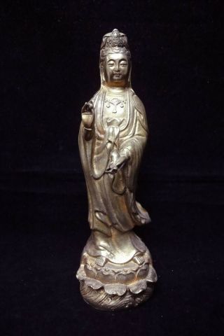 Rare Large Chinese Old Gilt Bronze " Guanyin " Buddha Standing Statue Sculpture