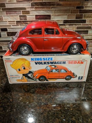 Vintage Bandai Kingsize Volkswagen Sedan Bump And Go Red W/ Box
