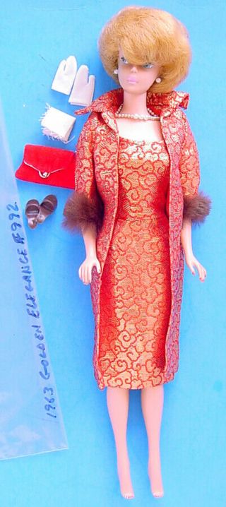 1961 White Ginger Bubble Cut Barbie In 992 Golden Elegance W Necklace & Hanky