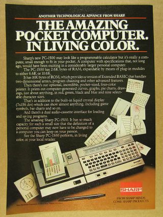 1982 Sharp Pc - 1500 Pocket Computer & Color Printer Photo Vintage Print Ad