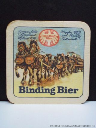 Binding Bier Horse Beer Wagon Coaster Mat German Brewery Frankfurt Germany Vtg