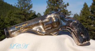 Antique Mercury Glass Six Gun Pistol Shape Figural Bottle Souvenir Binghamton Ny