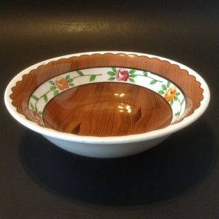 Vintage Orchard Ware Coupe Soup Cereal Bowl Woodgrain Roses Design Py Japan