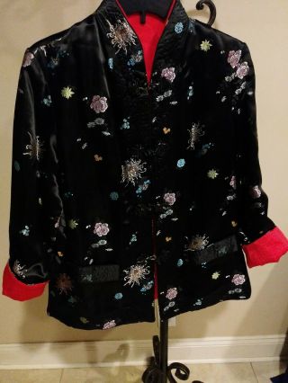Vintage Oriental Asian Silk Reversible Blazer Jacket Red/multicolor Women 