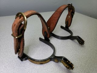Vintage Set Of Spurs For Boots Brown Leather Straps With Buckles Equestrian