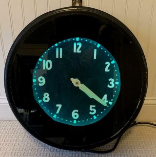 Large Vintage Glo - Dial Electric Neon 22 " Wall Clock Lights Up & Keeps Time