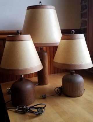 Matching Set Of Vintage Mid Century Danish Teak Lamps & Shades (wescal?)