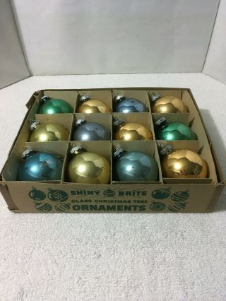 Vintage Shiny Brite Glass Christmas Tree Ornaments 2 3/4 " Blue Green Gold