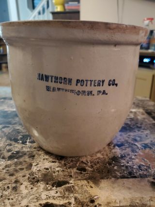 Rare Antique Hawthorn Pa,  Crock Stoneware Pottery H.  P.  Cobalt Blue