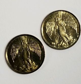 2 Guardian Angel Coins Double - Sided Religious,  Good Luck Coin,  Charm,  Gold Color