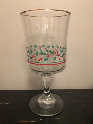 4 Vintage 1986 Arbys Christmas Holiday Holly Berry Glasses Wine Goblet Libbey