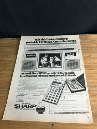 1982 Vintage 8x11 Uk Print Ad For Sharp 10p35h Portable Tv/stereo Radio/cassette