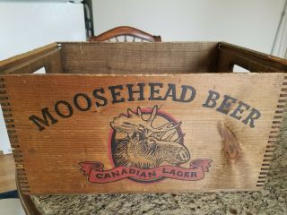 Vintage Moosehead Beer Wooden Dovetailed Wood Crate Box With Lid