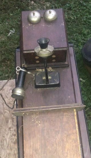 Antique Vintage Stromberg - Carlson Oak Wood Double Box Wall Crank Telephone