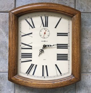 Large 17” Vintage Howard Miller Mid Century Wood Wooden Wall Clock Rectangular