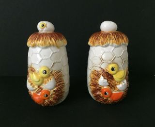 Vtg Sears Roebuck Chicken Little Salt & Pepper Shakers Nesting Hen Japan 1976