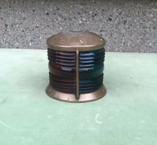Vintage Perko Bow Light Brass With Blue Red Glass Fresnal Lens Chris Craft Boat