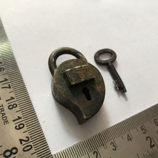 (02) Old Antique Solid Brass Miniature Padlock Lock With Key Most Rare Shape