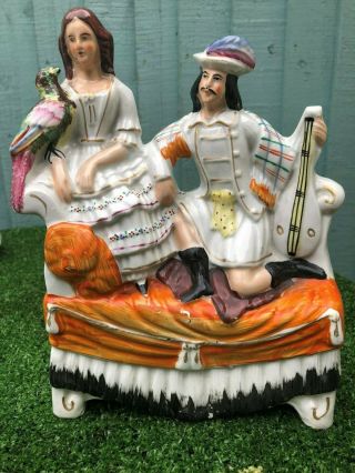 Mid 19thc Staffordshire Male,  Female Figurines On Decorative Chaise C1860