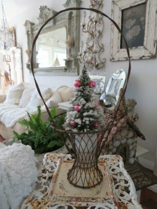 The Best Old Vintage French Metal Wire Basket Handle Glass Insert Use As Vase