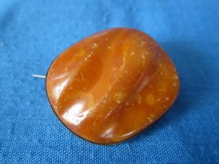 Vintage Polished Raw Baltic Amber Pin Brooch Silver Mounted