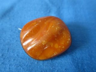 Vintage polished raw Baltic amber pin brooch silver mounted 3