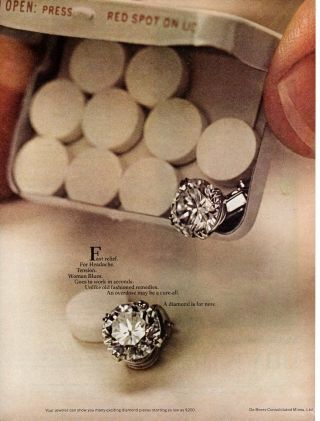 Vintage Beauty Fashion Ad 1971 Jewelry De Beers Diamond Fast Relief For Headache
