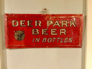 Vintage Deer Park Beer Tin Metal Litho Ad Sign 1930’s