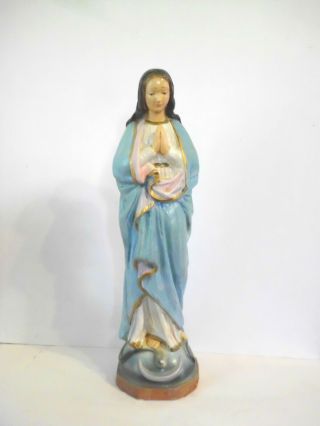 Vintage Chalkware Blessed Virgin Mary Statue Figurine 12 "