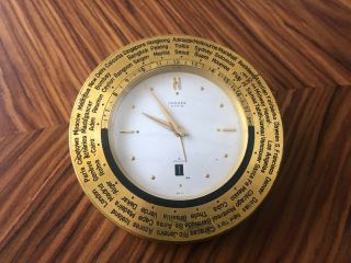 Hermes Gilt Brass World Time Mechanical Desk Clock With Date And Alarm Rare