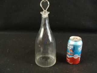 Antique 19c Clear Blown & Cut Glass Decanter W/ Heart Stopper 5