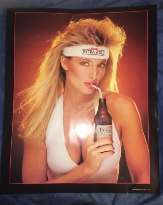 Vintage 1988 Coors Extra Gold Poster Blonde Swimsuit Model