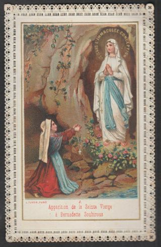 Our Lady Of Lourdes St Bernadette Antique French Lace Holy Card Edit By Turgis